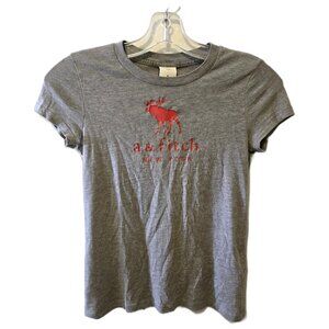 Vintage Y2K Abercrombie & Fitch T Shirt Grey Red Logo Baby Tee Casual Kids Women